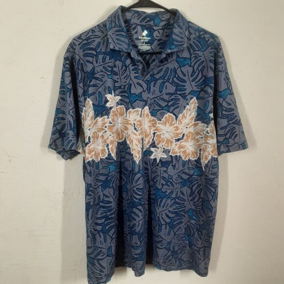 Caribbean Supima Adult Mens L Blue Tropical Floral Polo Shirt - Picture 1 of 8